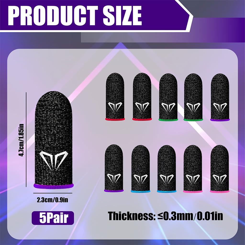 10x Doigtiers Jeux Mobile Respirant Anti-Transpiration Finger Sleeve Écran Tactile Haute Sensibilité pour Gants Doigt Gamer Fibre Argent 5 Paires Multicolores Rouge Bleu Vert Violet Rose