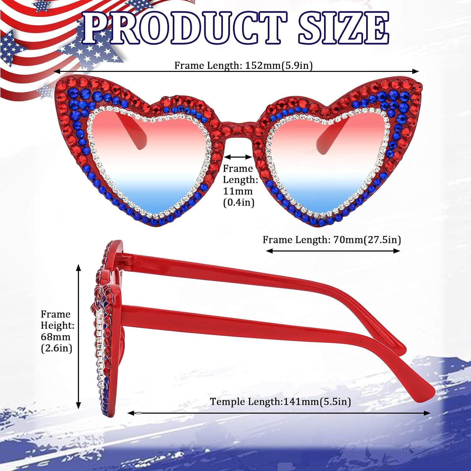 Semato 4th of July Sunglasses Patriotic Heart Glasses for Women Red White Blue Accessories for Independence Day