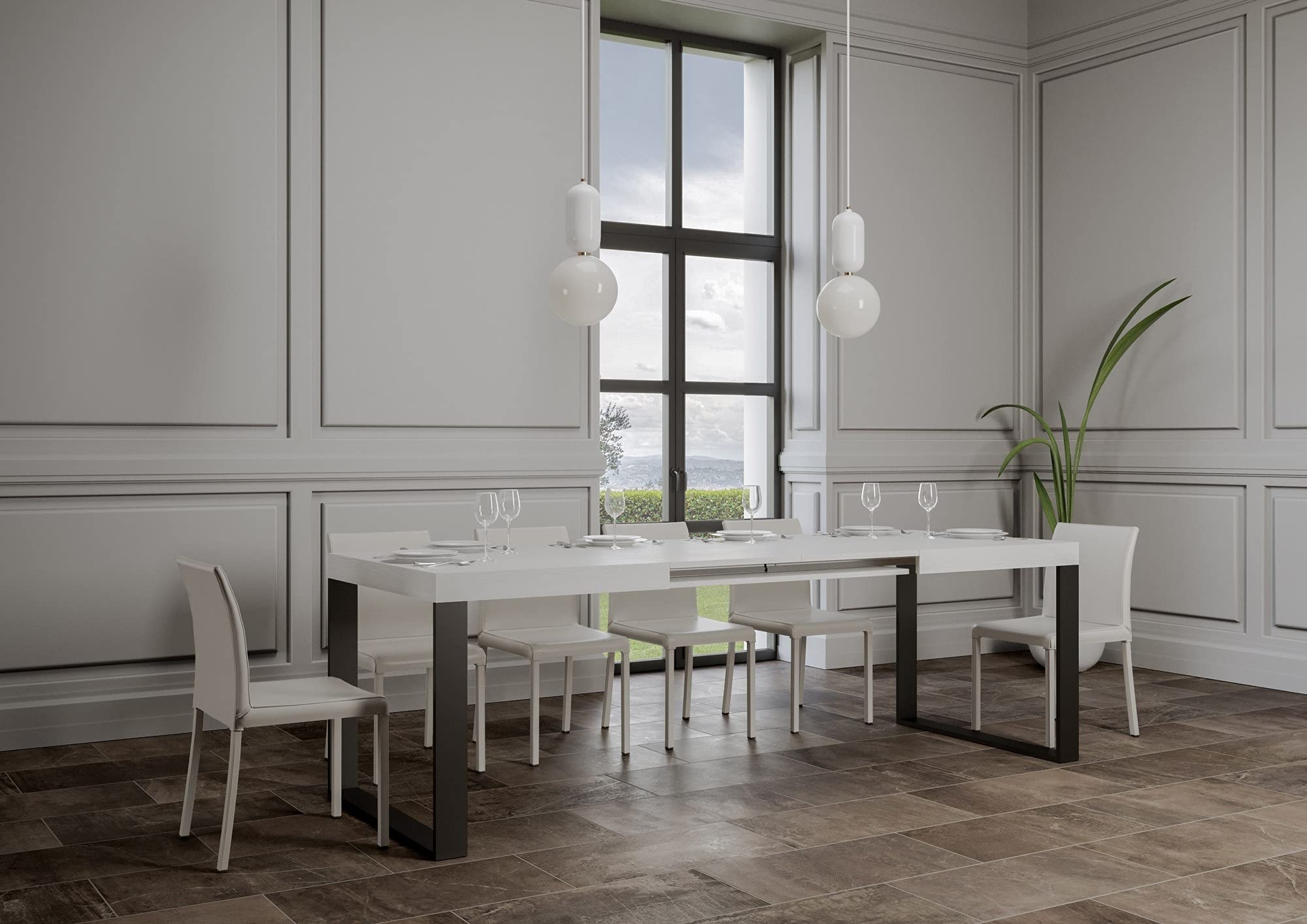 Mesa Tecno extensible encimera Blanco frasino 90 x 180 cm alargado 284 marco Antracita