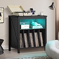 Vista 6 de Large Record Player Stand with Charging Station & LED Lights, Black Vinyl Record Storage Holder Holds up to 230 Albums, Turntable Stand with Display