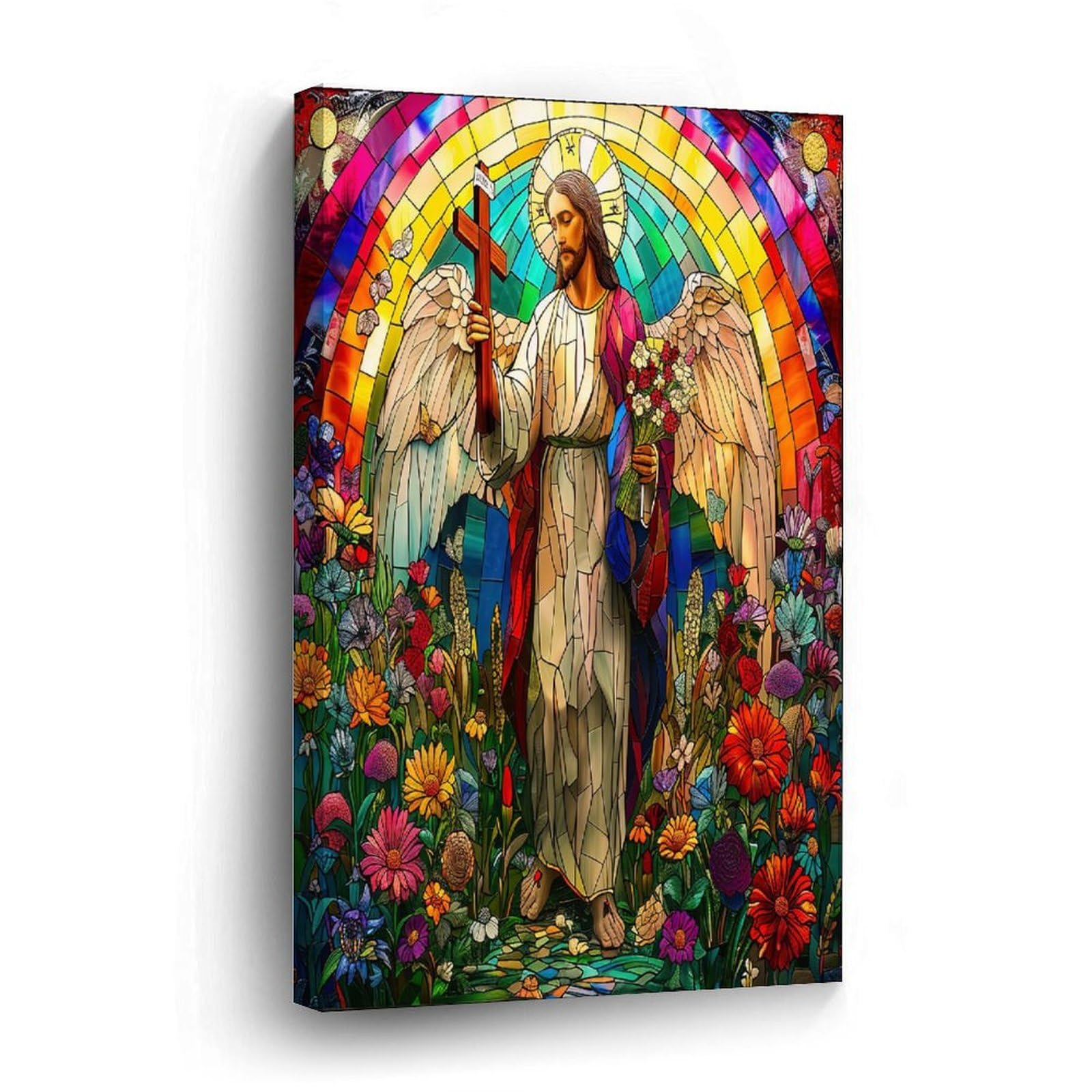 Luijorgy Style-5 Modern Canvas Wall Art Religion Christian Jesus Church Stained Glass Farmhouse Wall Decorations For Pub Bedroom Dining Room Kitchen Bathroom Stretched And Framed Canvas Paintings - 8X12in
