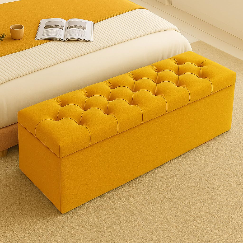 Milan Velvet Ottoman Storage Box, Upholstered Blanket Box with Hinged Lid, Bedroom Storage Ottoman, End of Bed Storage Bench, Padded Ottoman Storage Seat for Living Room & Hallway — image 1