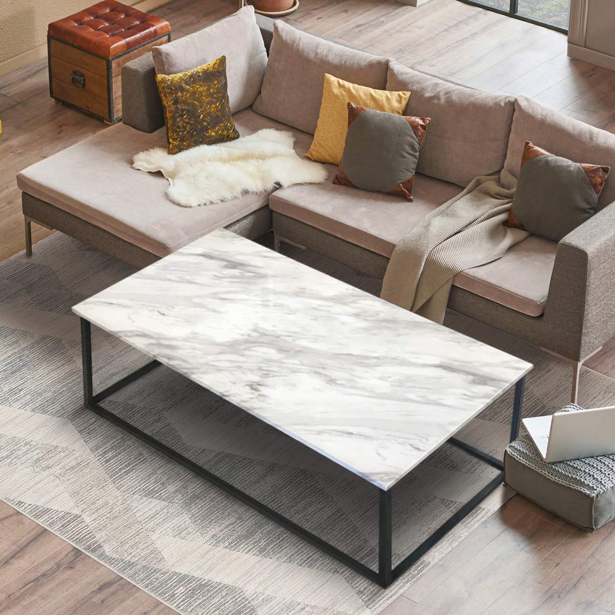 Amazon｜[ URBAN ] 大理石調 センターテーブル 長方形 【 上質さ漂う