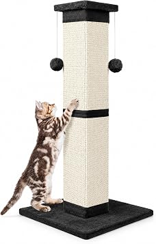Cat Scratching Post 33 Inch Nature Sisal Cat Scratch Post for Indoor Cats, Large Cat Scratcher Protect Your Furniture, Black