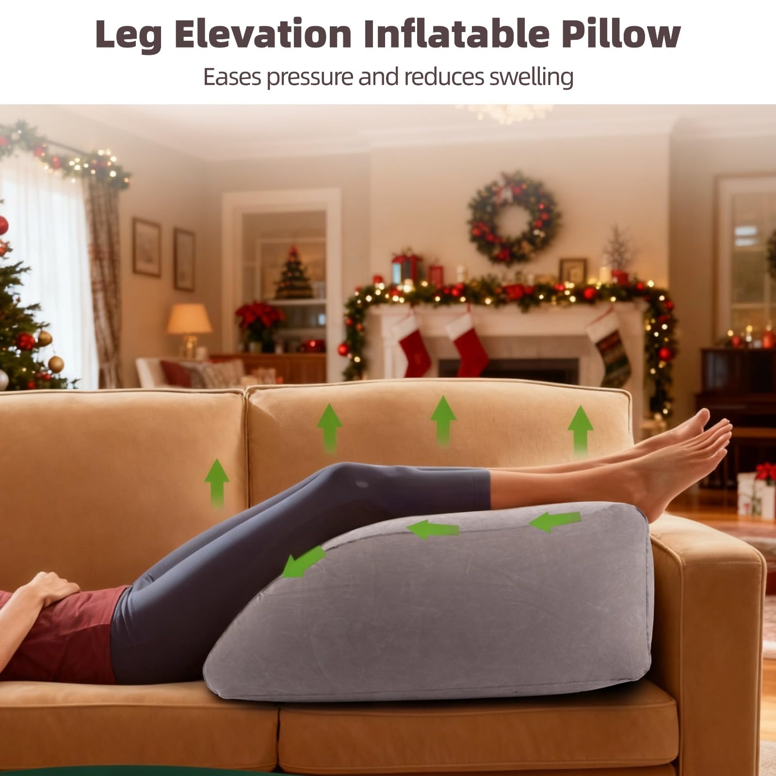 Oreiller gonflable pour surélever les jambes avec sac de rangement, coussin cale à 45° avec pompe à air, gris, repose-jambes après opération pour soutien des genoux et du dos, 25,6 x 22,8 x 9,8 in