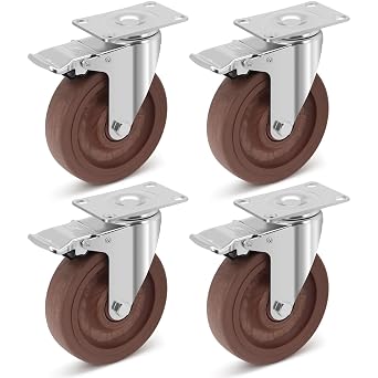 Nefish 5 Inch Casters Wheels, Heavy Duty Casters Set of 4, Durable Castor Wheels with Brake 3300 LBS, High Temperature Casters Glass Filled Nylon Wheels for Workbench, Industrial -40F to + 475F