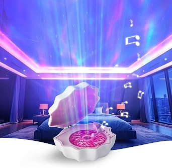 Northern Lights Projector, Night Light Projector for Bedroom Built-in Bluetooth Speaker, White Noise, Shell Night Light for Room Decor/Gift for Kids/Party/Music/Relaxation/Valentines Day Gifts