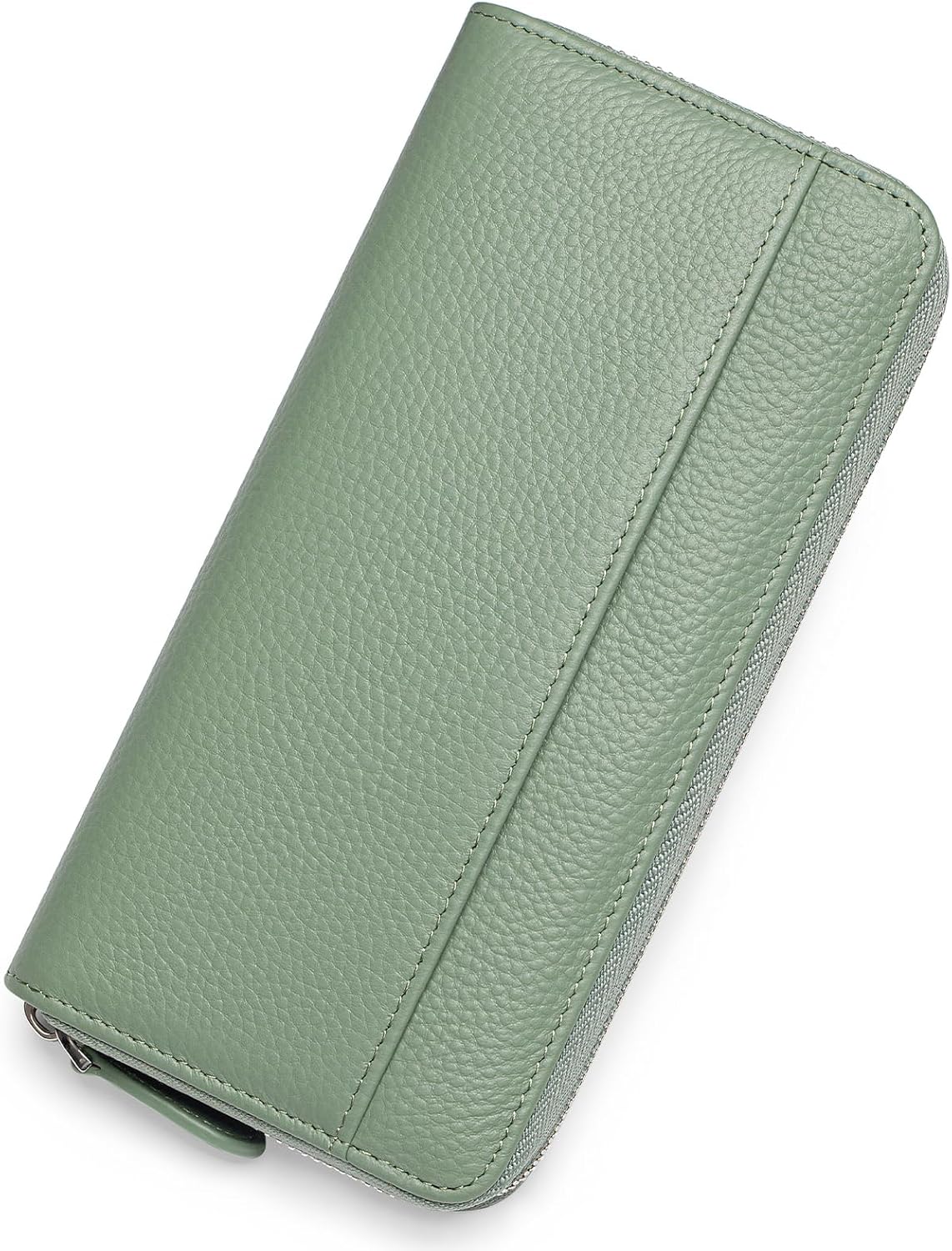 Wallets for Women RFID Blocking Real Leather Extra Long Large Capacity Zipper Clutch Wallet with 18 Card Slots, Green