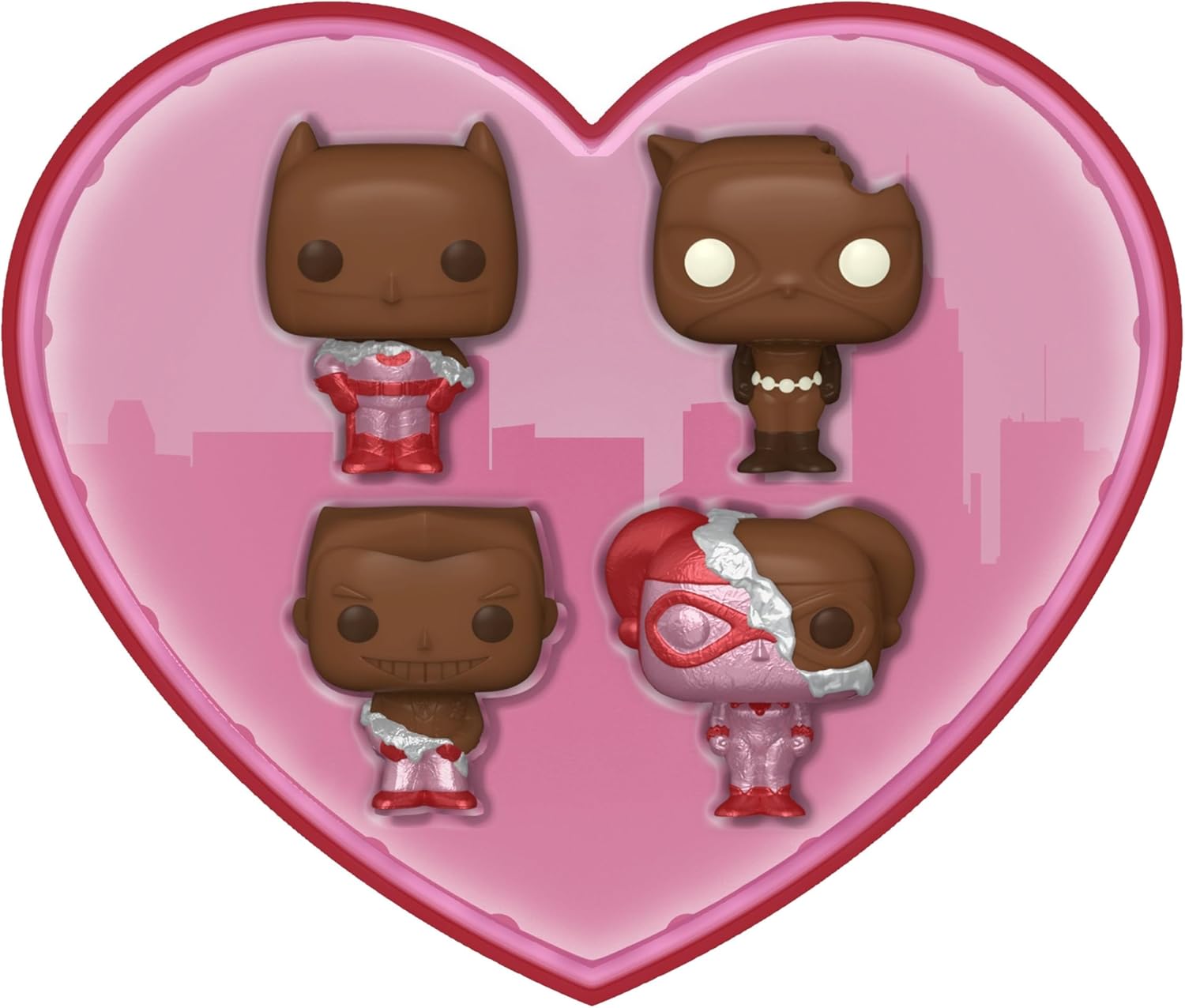 Funko Pocket POP! DC Valentines Box 4 Pack - Batman - (Choc) - DC Comics - Keychain - Collectable Vinyl Mini Figure Novelty Keyring - Stocking Filler - Gift Idea - Official Merchandise - Minifigure