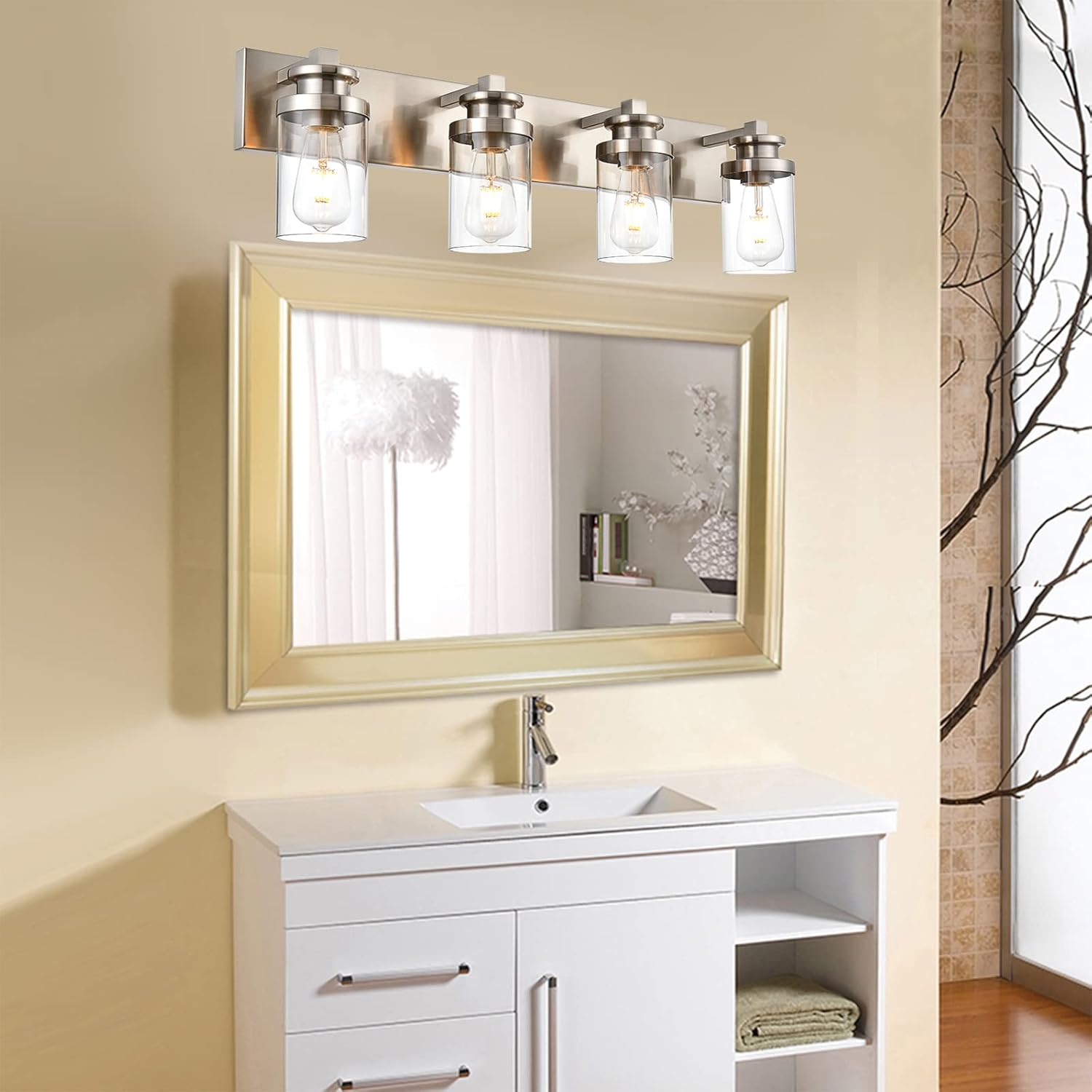 BONLICHT Transitional Bathroom Vanity Lighting Fixtures 4 Light Brushed ...