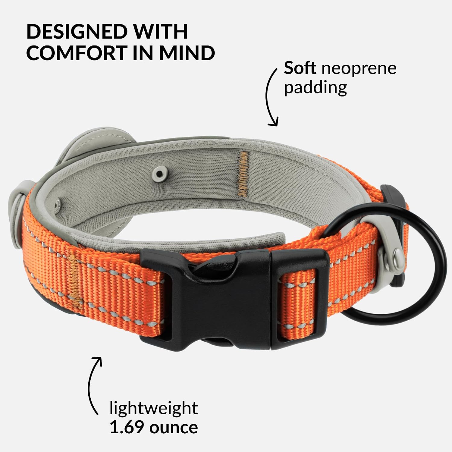 Airtag Holder Dog Collar, Reflective Neoprene (Orange, S, 12-14.5 Inch) image 4