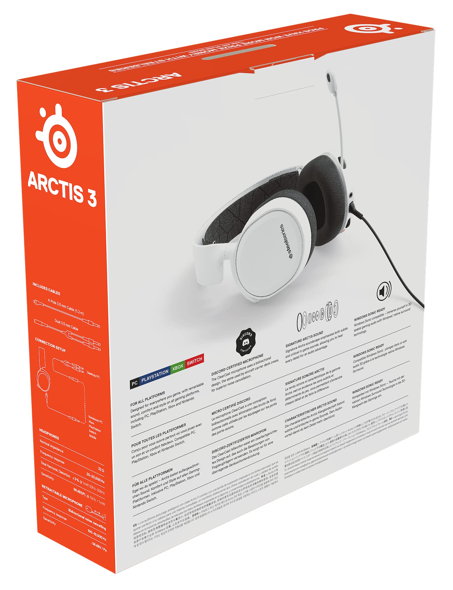 SteelSeries Arctis 3 - Casque de Jeu toutes Plateformes - pour PC, PlayStation 5, PS4, Xbox One, Nintendo Switch, RV, Android et iOS - Blanc
