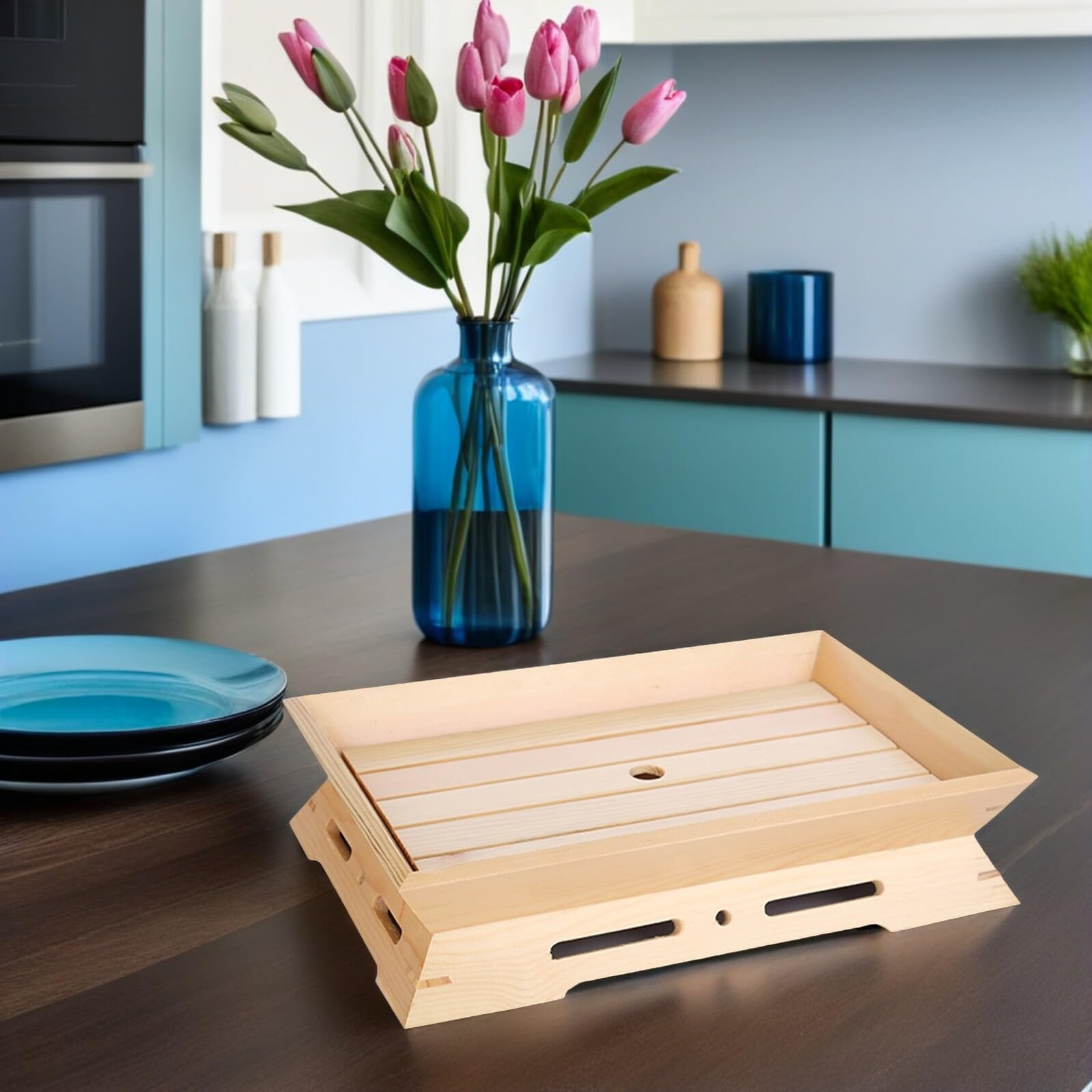 Gatuida Plateau à Sushis Japonerie en Bois 38X26X7 CM Système de Conservation par Glace Carbonique Plat de Service Polyvalent pour Sashimis et Amuse-Bouches pour Maison Restaurant et