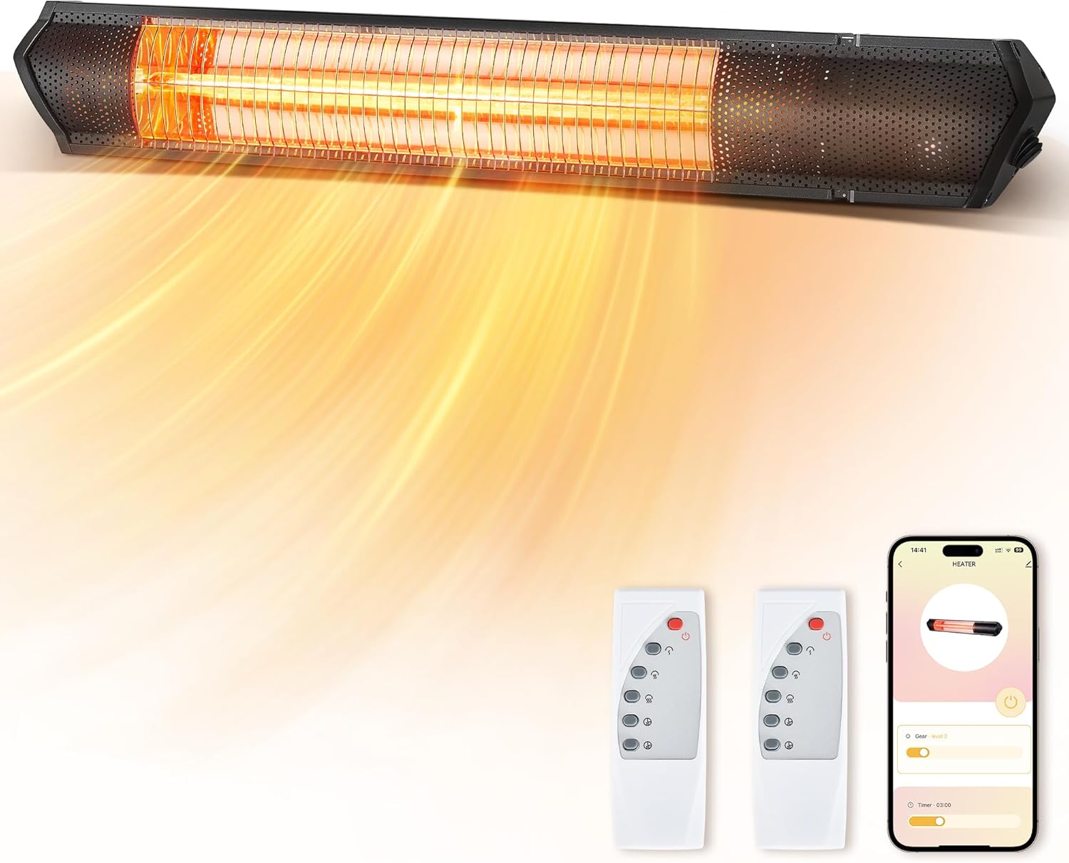 Outdoor Heaters For Patio with App Control, 1500W Electric Infrared Heater with 10 Speeds & 12H Time for Patio Greenhouse Garage Outdoor