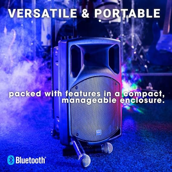 qtx QX12PA Complete Portable PA System | 2 x Wireless Microphones & Media player with USB/SD/FM & Bluetooth Connectivity