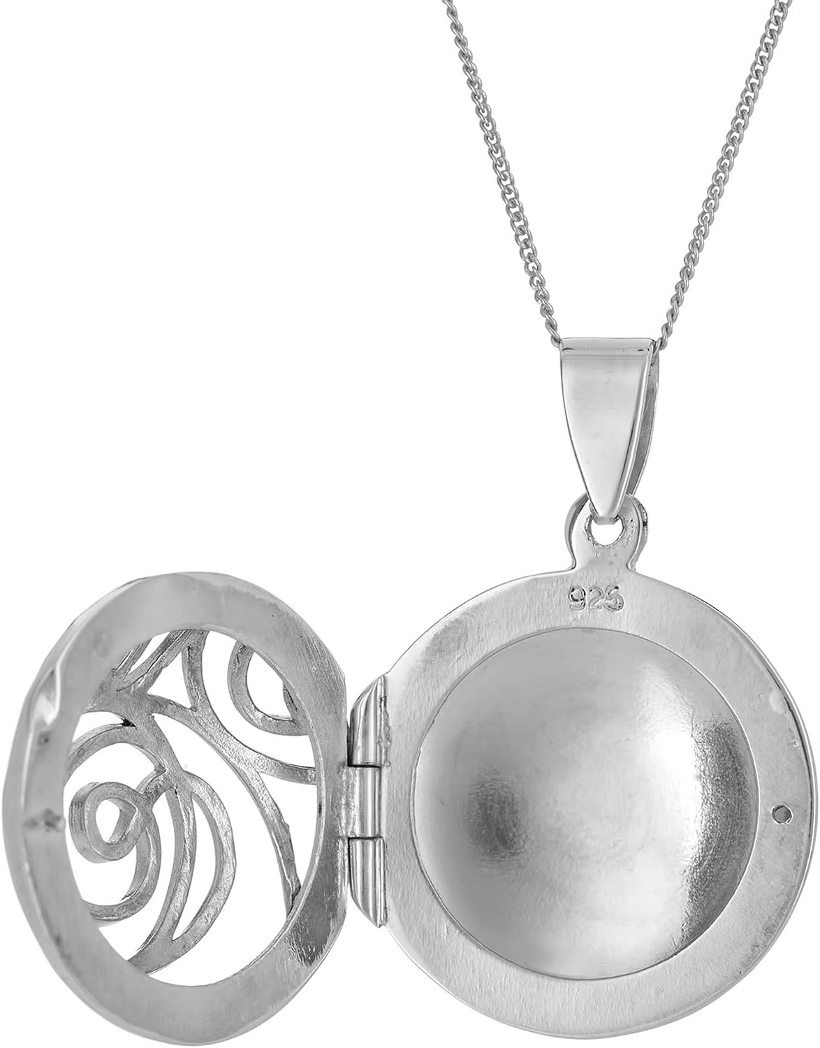 Silverly Women's 925 Sterling Silver Filigree Cut-Out Pattern Round Locket Pendant Necklace, 18"