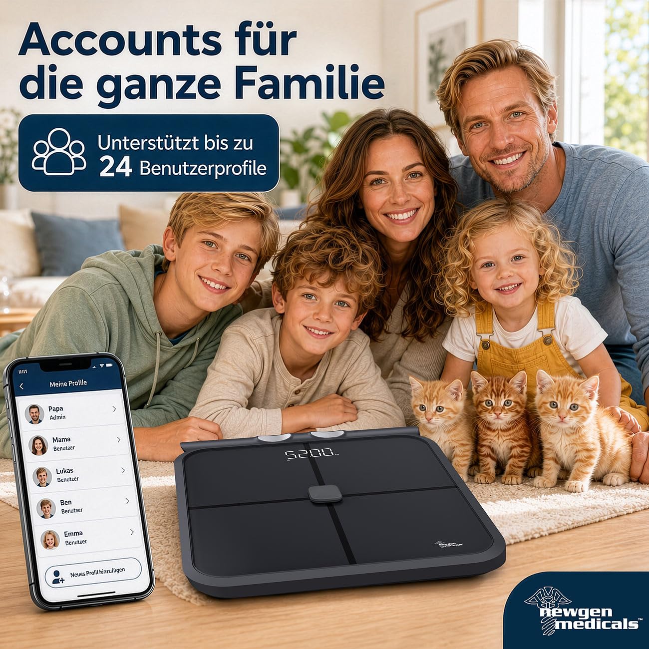 Bilancia pesapersone digitale Bluetooth con sensori manuali, 8 elettrodi, nera