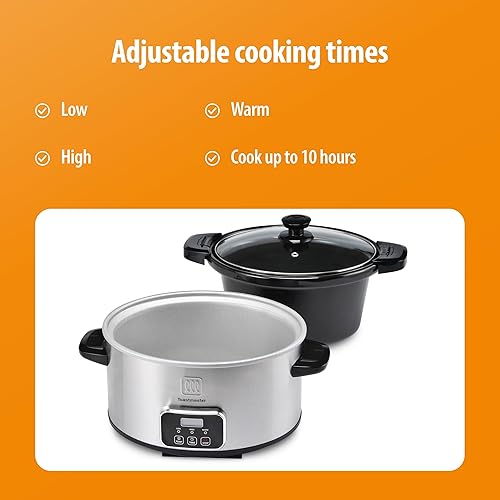 Miniatura 5 de Toastmaster Olla de cocción lenta digital de 4 cuartos de galón con tapa de bloqueo, calentador de alimentos para salsas, sopas, fiestas,