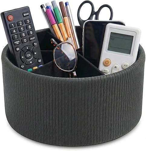 Miniatura 15 de Organizador redondo de cuero para suministros de arte, soporte para control remoto, giro de 360 grados, soporte multifuncional para lápices, 4