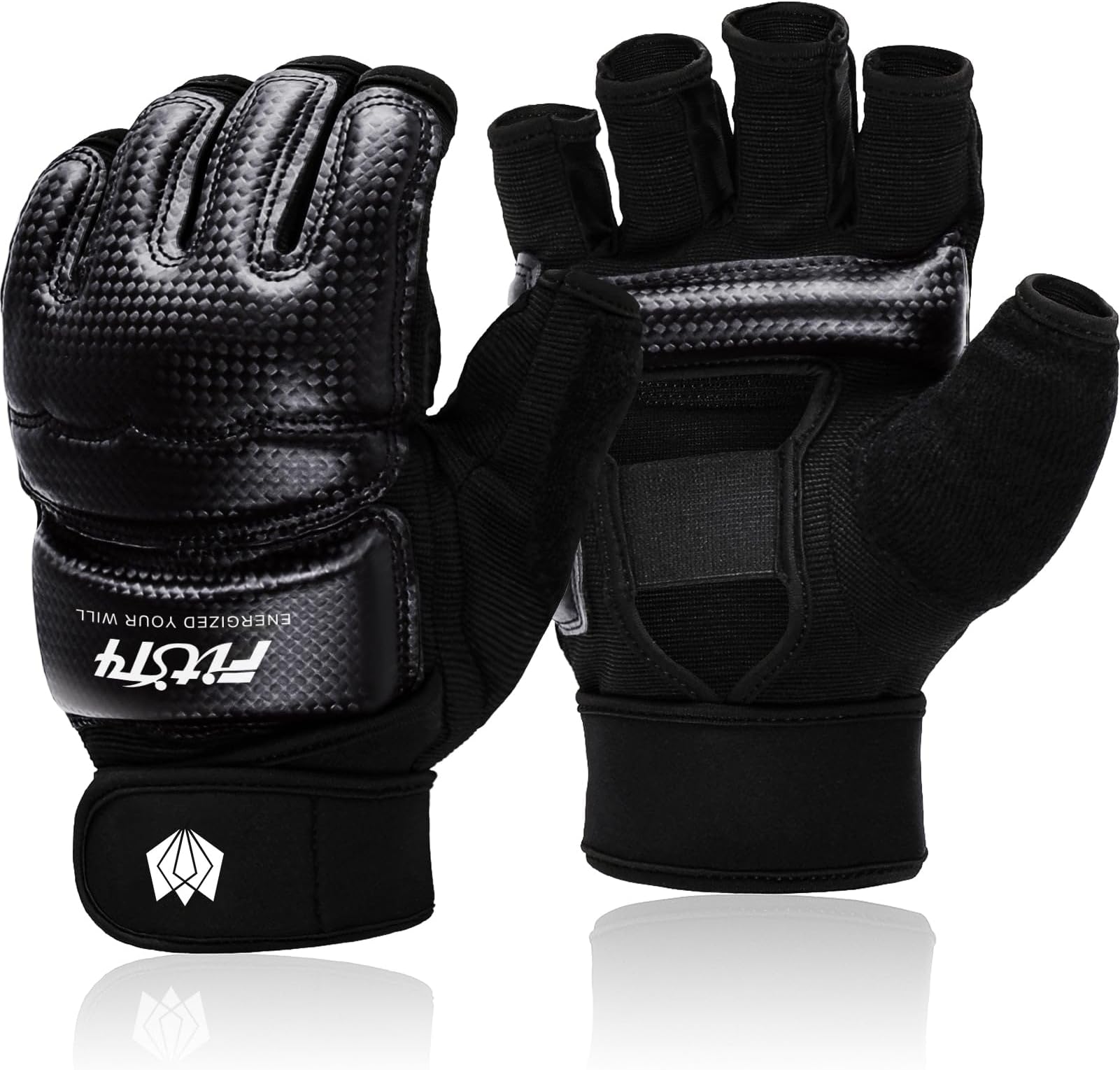 FitsT4 Sports Half Mitts MMA UFC Boxing Training Gloves for Women Men Kids | Heavy Bag,Speed Bag,Punching,Muay Thai,Kickboxing,Sparring,Wrist Wupport,Wear-resistant,PU leather,Padding,Open Palm