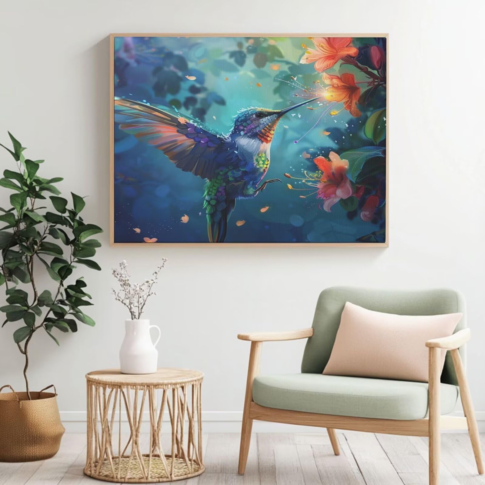 Kit per pittura con numeri per adulti, motivo: colibrì, pittura a fiori con numeri per principianti, pittura acrilica con numeri, kit per decorazione da parete, 105 x 80 cm, senza