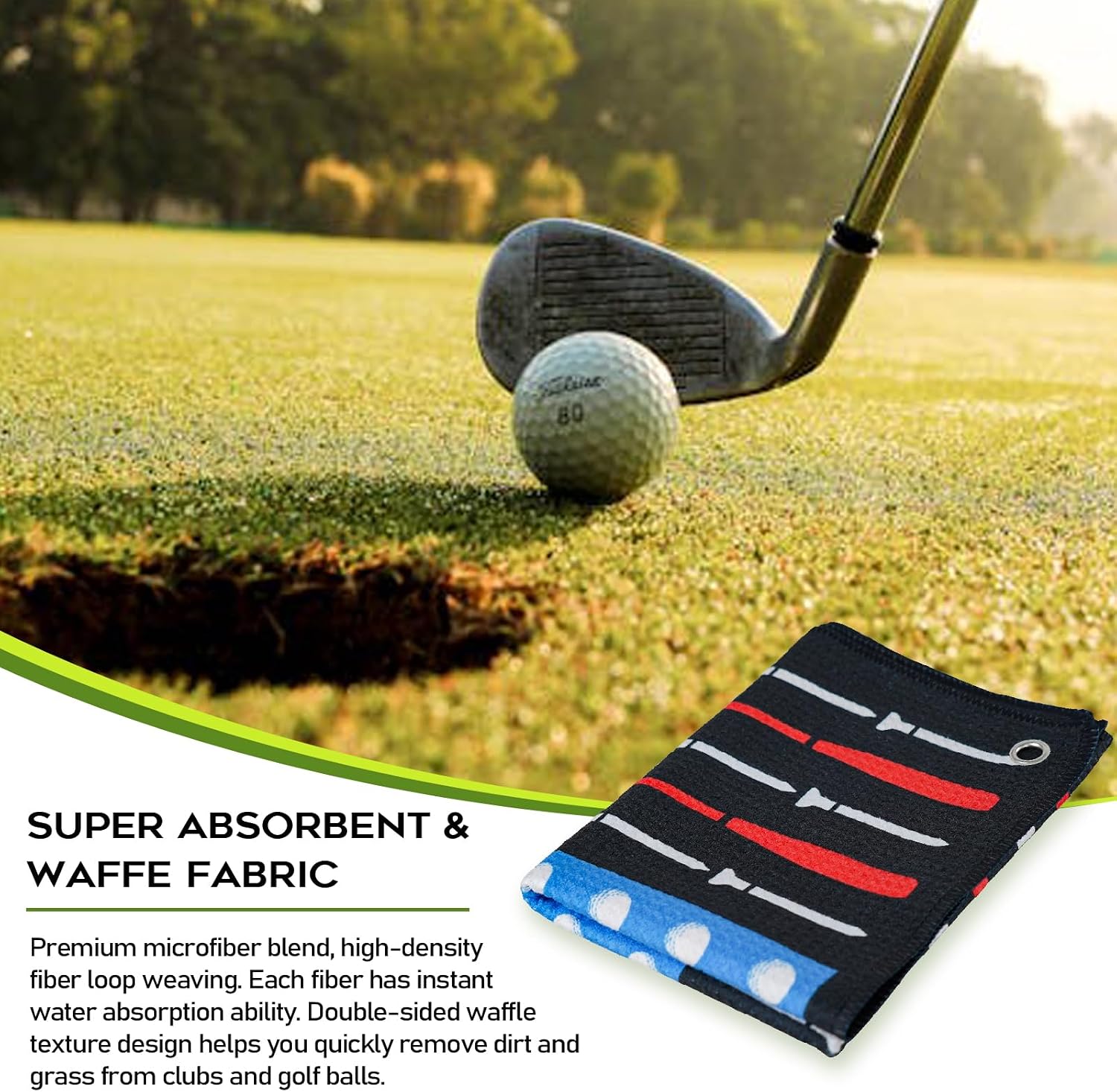 Golf Towel Funny Golf Towels for Golf Bags for Men Women with Clip Carabiner,Microfiber Waffle Pattern Disc Golf Towel Rag Golfer Accessories Gifts for Men Women(Towel+Brush) image 2