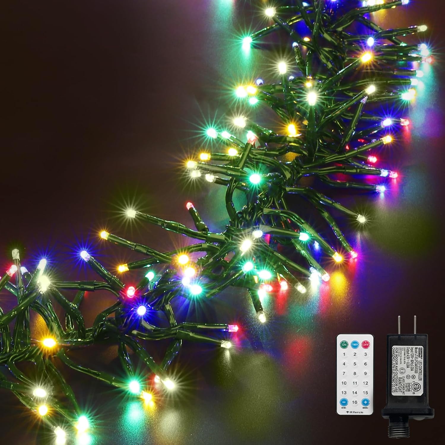 Multicolor and Warm White Christmas Mini Lights, 20FT Outdoor Cluster Light，500 LED Firecrackers String, 10 Modes Timer Remote Waterproof Plug in Twinkle Fairy for Tree Garland Window Party