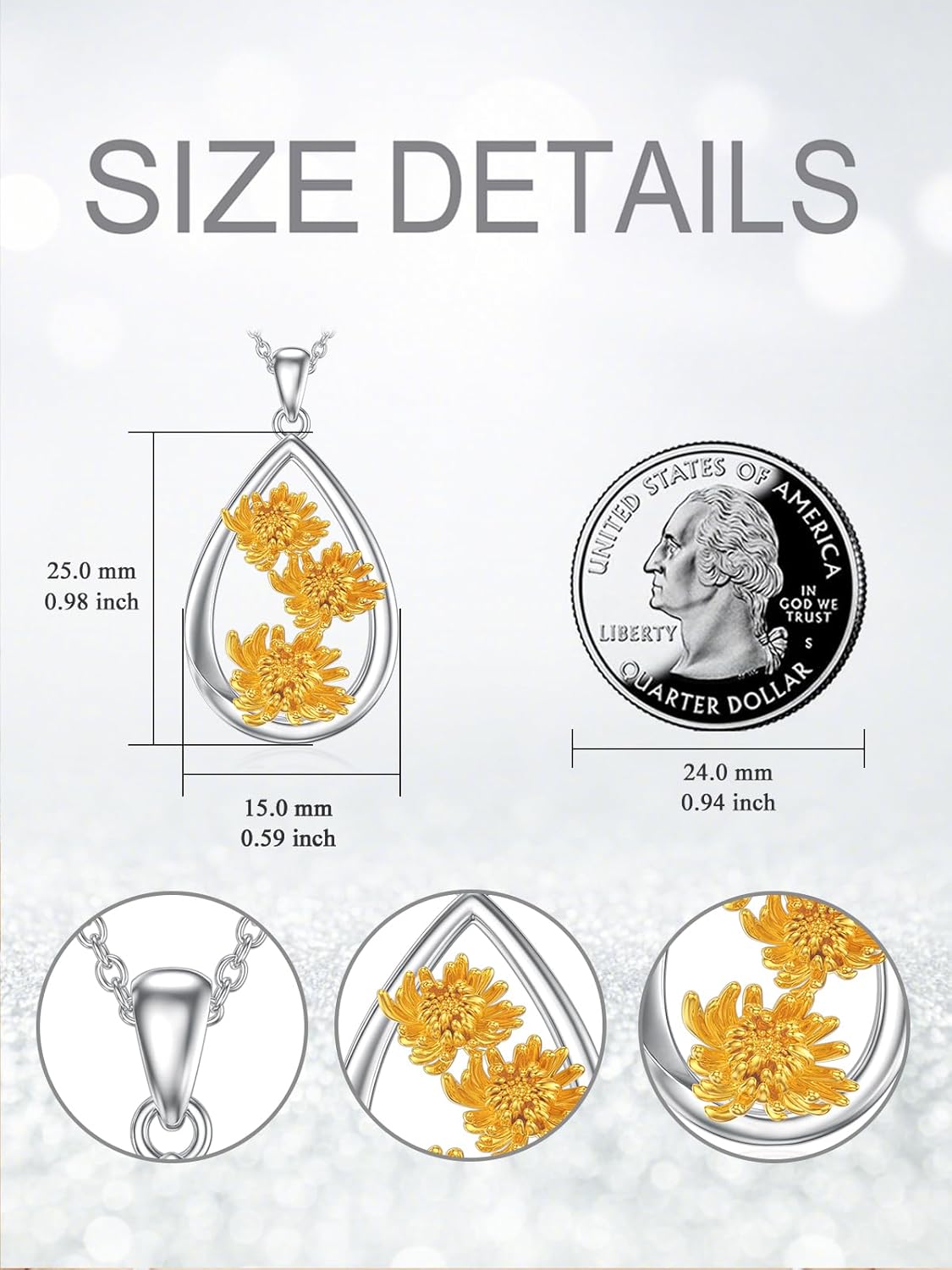 Teardrop Chrysanthemum Necklace 925 Sterling Silver November Birth Flower Pendant Floral Birthday Jewelry Gift for Women - Image 5