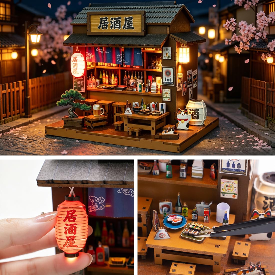 Kit casa delle bambole in miniatura in legno stile Izakaya giapponese fai da te negozio di costruzione accessori modello con mobili luce LED musica compleanno