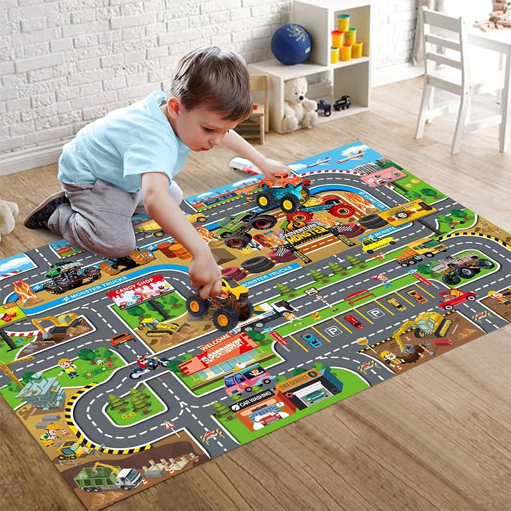 Tapis de Jeu pour Voiture, Antidérapant Tapis de Route Tapiss de Rue Tapiss de Jeu 3D pour Enfants Tapisvoiture Plan de Ville Antidérapants pour Chambre à Coucher et Salle (80 x 50 cm)