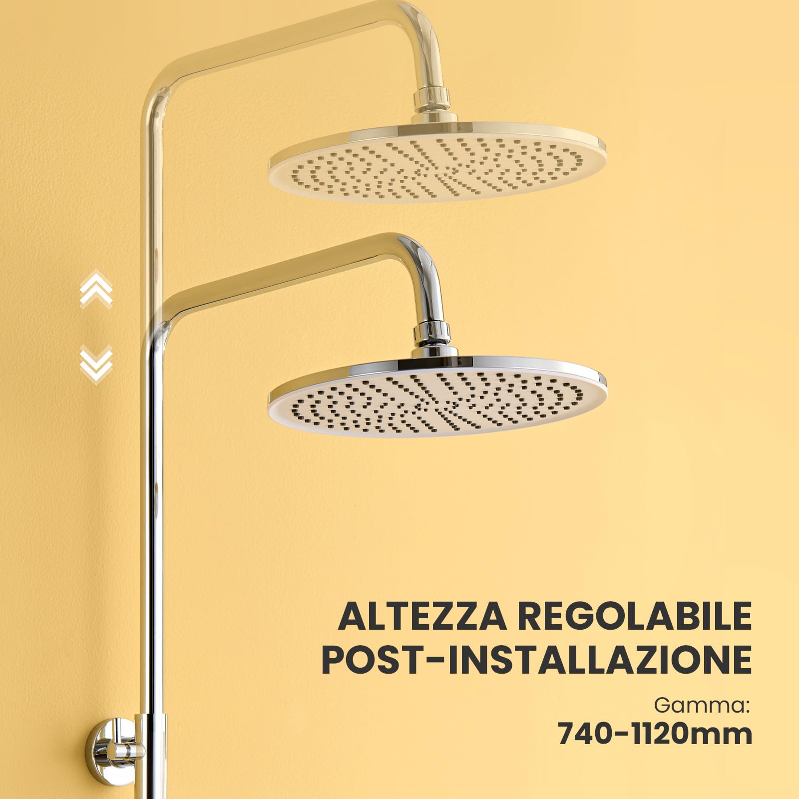 Auralum Colonna Doccia con Mensola Doccia e Soffione Doccia Rotonda 25cm, Colonna Doccia Senza Miscelatore Fori Muro Regolabili, Asta Doccia con Soffione e Doccetta Altezza Regolabile 72-110cm, Cromo