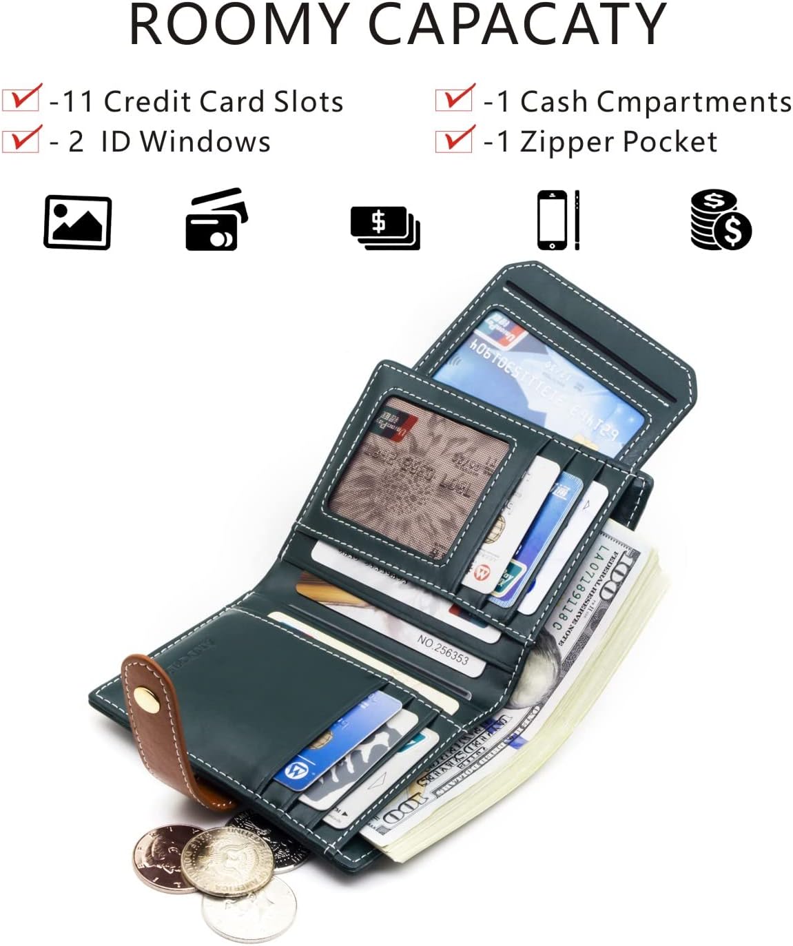 ANDOILT Wallets for Women Genuine Leather Small Bifold Wallet RFID Blocking Card Case Purse with ID Window Coin Pocket | Small, RFID Blocking, Card Case, Purse, with ID Window, Coin Pocket - Image 2