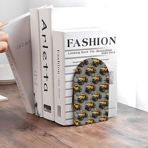Miniatura 5 de Book Ends for Shelves 1 Pair - Yellow Truck Retro Print Wood with Metal Base Bookends for Heavy Books, Book Stand Organizer Holder for Books Movies
