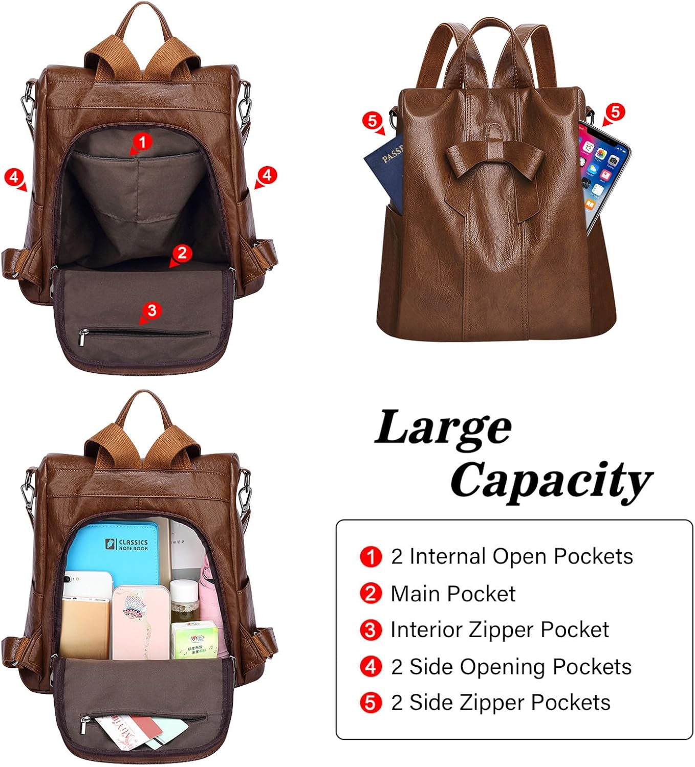 HUA ANGEL Women's Leather Backpack Purse Anti-Theft Daypacks for Travel College Office Shopping Carry on Bags Everyday Use - Image 3