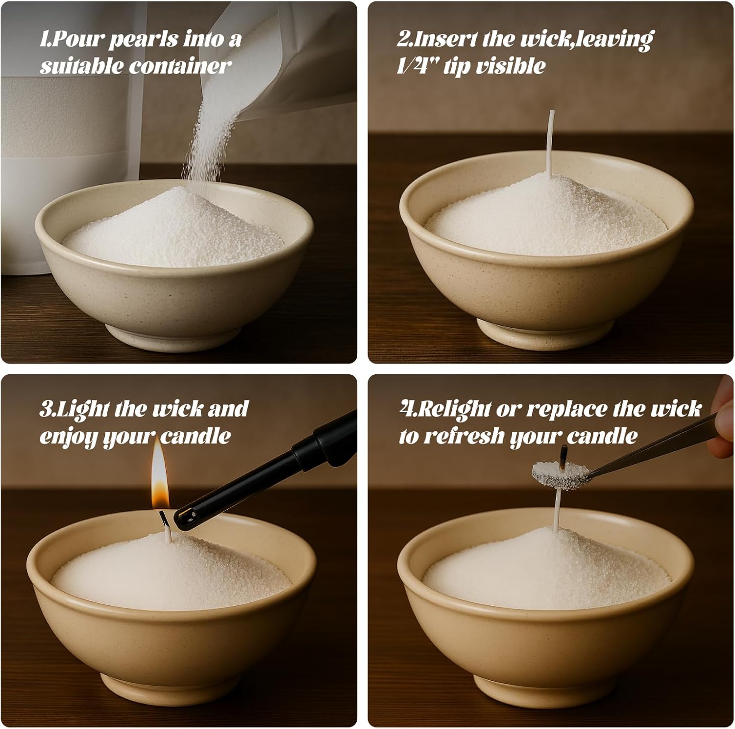 chaoxinge 5LB Candle Sand Making Kit – Natural Pearl Wax Beads, 260H Long Burning, Non-Toxic & Refillable, Includes 50 Wicks & Accessories, Ideal for DIY, Weddings, Holidays & Home Décor