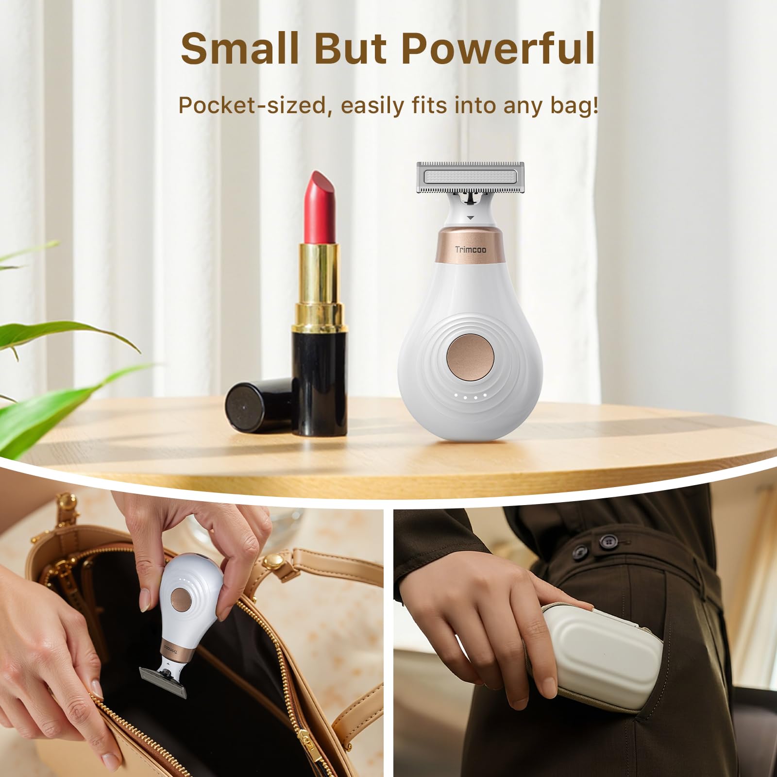 2026 Rasoir Électrique Femme - Tondeuse Bikini et Visage Indolore, Épilateur Corps Doux pour Peaux Sensibles, Rechargeable USB-C, Étanche Wet & Dry, Format Voyage Compact, Blanc