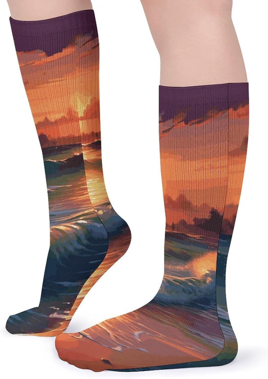 Sunset Seaside Knee High Socks Cozy Knee High Socks Soft Mid-Length Sock for All Seasons Daily Wear Adult