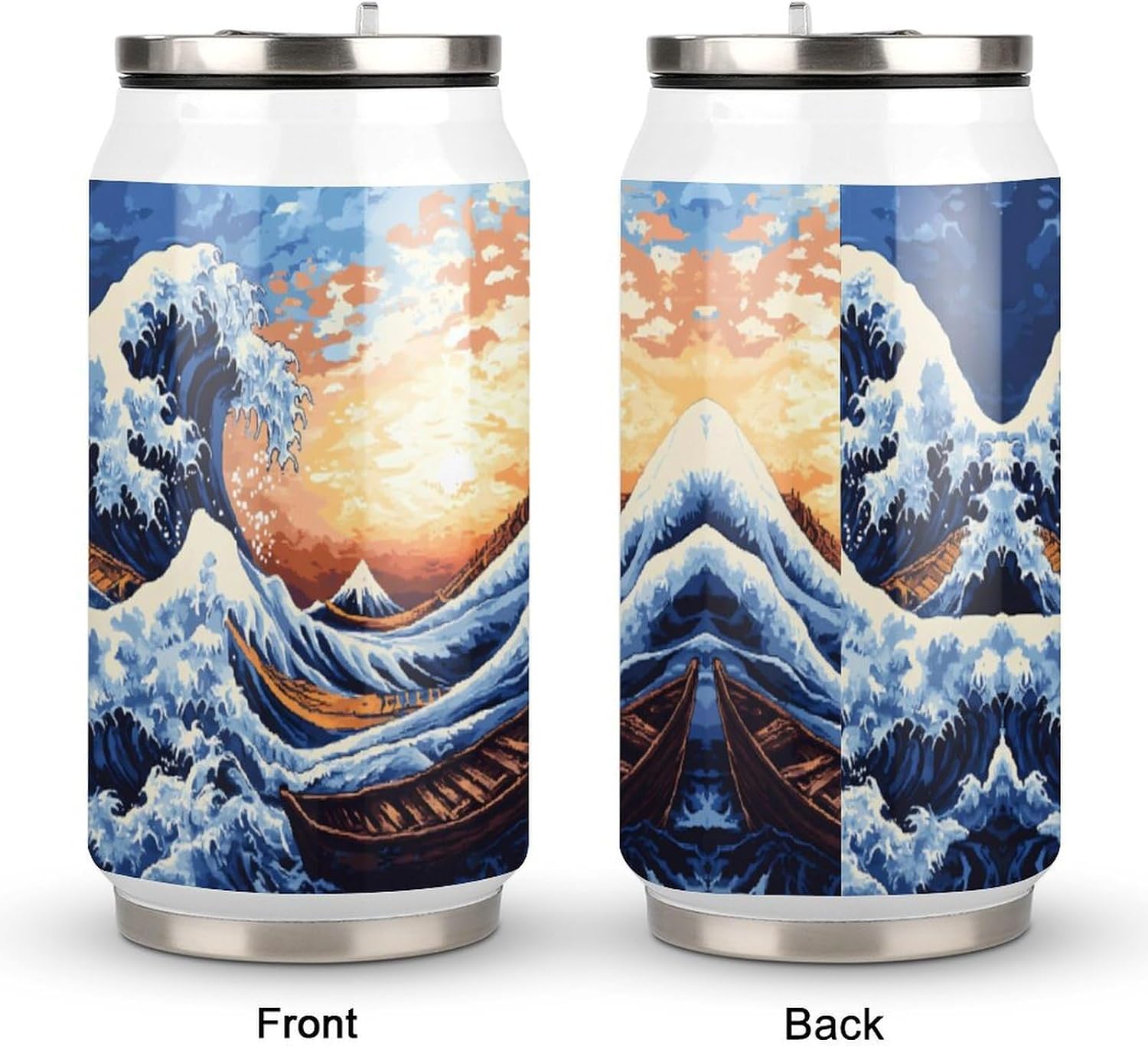 Great Waves Japanese Sunset Portable Cola Can Shaped Insulated Tumbler with Sippy Cup Lid for Hard Seltzer Beer Drinks