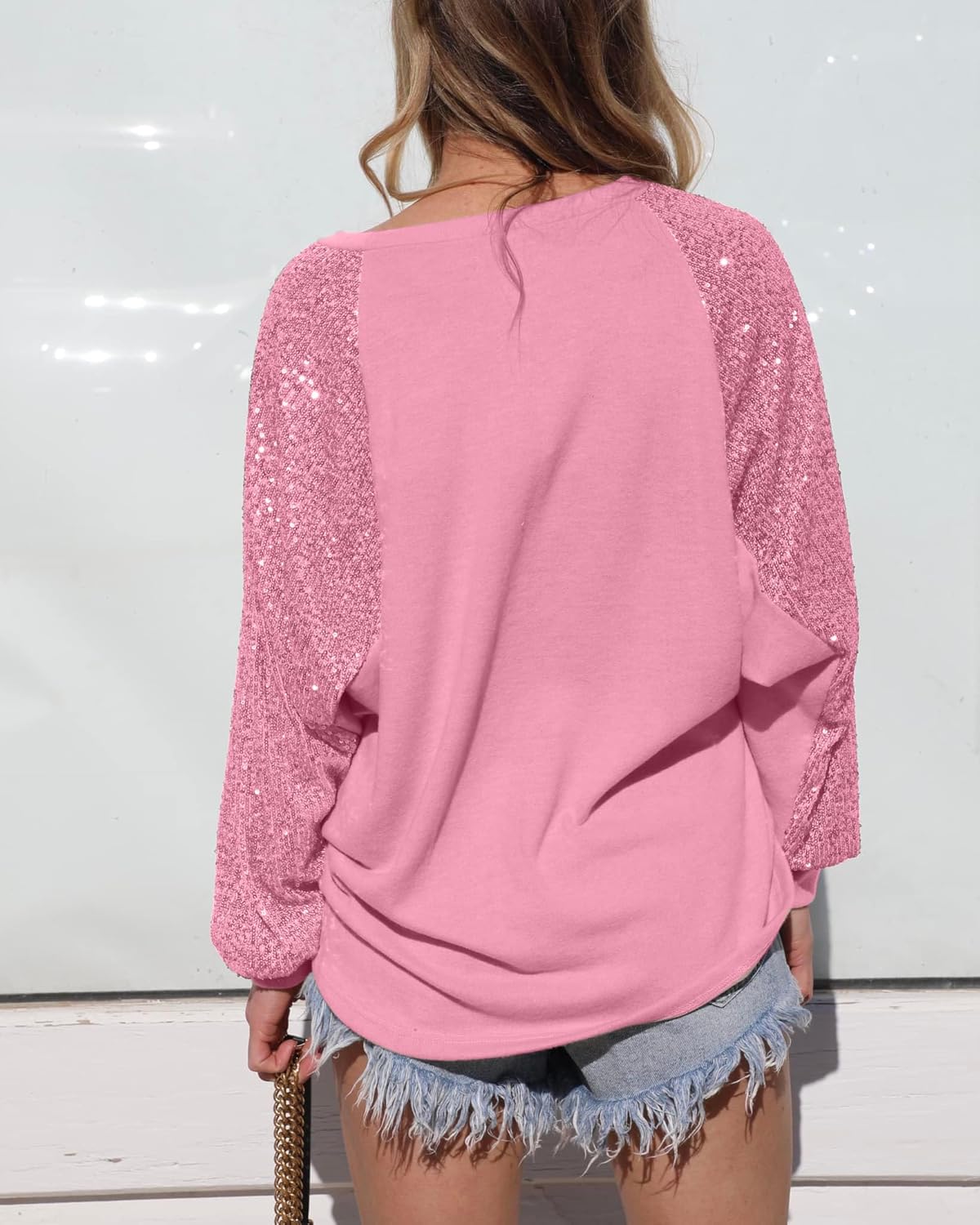 ALLTB Women's Sequin Tops Sparkle Long Sleeve Blouses Shimmer Glitter Sweatshirt Party Crewneck Loose Fit Shirts - Image 2