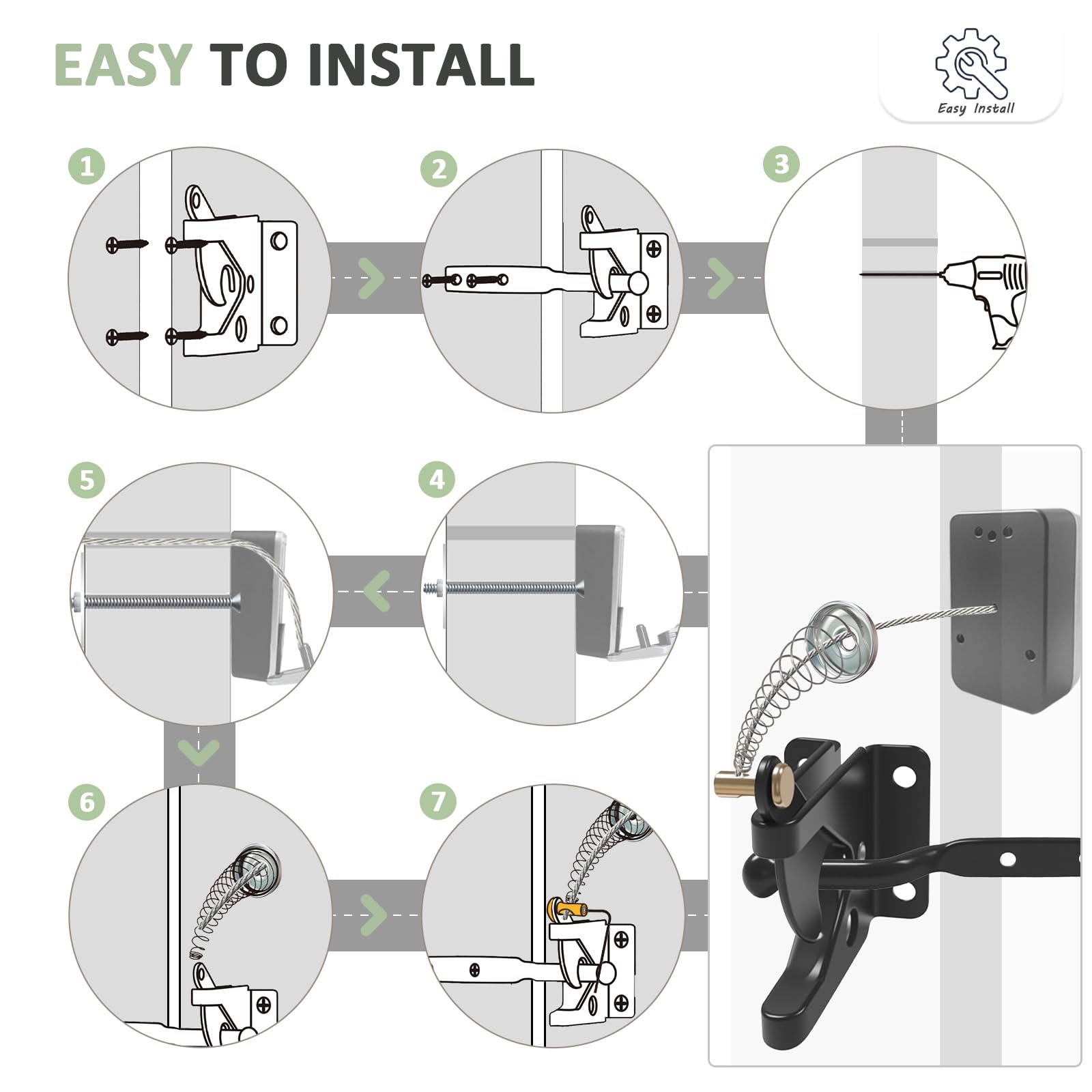 Pestillo de puerta, seguro sin llave y pestillo con acceso de 2 vías, metal, duradero y versátil para valla de metal, madera y vinilo, 2 métodos de instalación para valla de privacidad, valla al aire