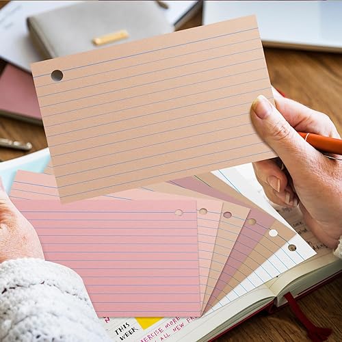 Miniatura 10 de Epakh 300 tarjetas de índice de 180 GSM de grosor con anillos, tarjetas de índice perforadas, tarjetas de índice en un anillo para estudiar tarjetas
