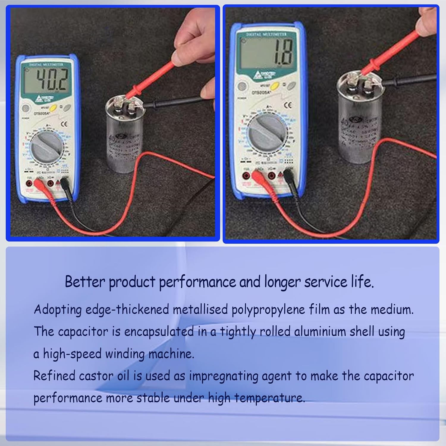 45+5uF 370V/440V Dual Run Start Round A/C Capacitor 45+5 MFD 370 440 Volt VAC CBB65 Air Conditioner Capacitors for AC Unit Fan Motor Start or Heat Pump or Condenser Straight Cool