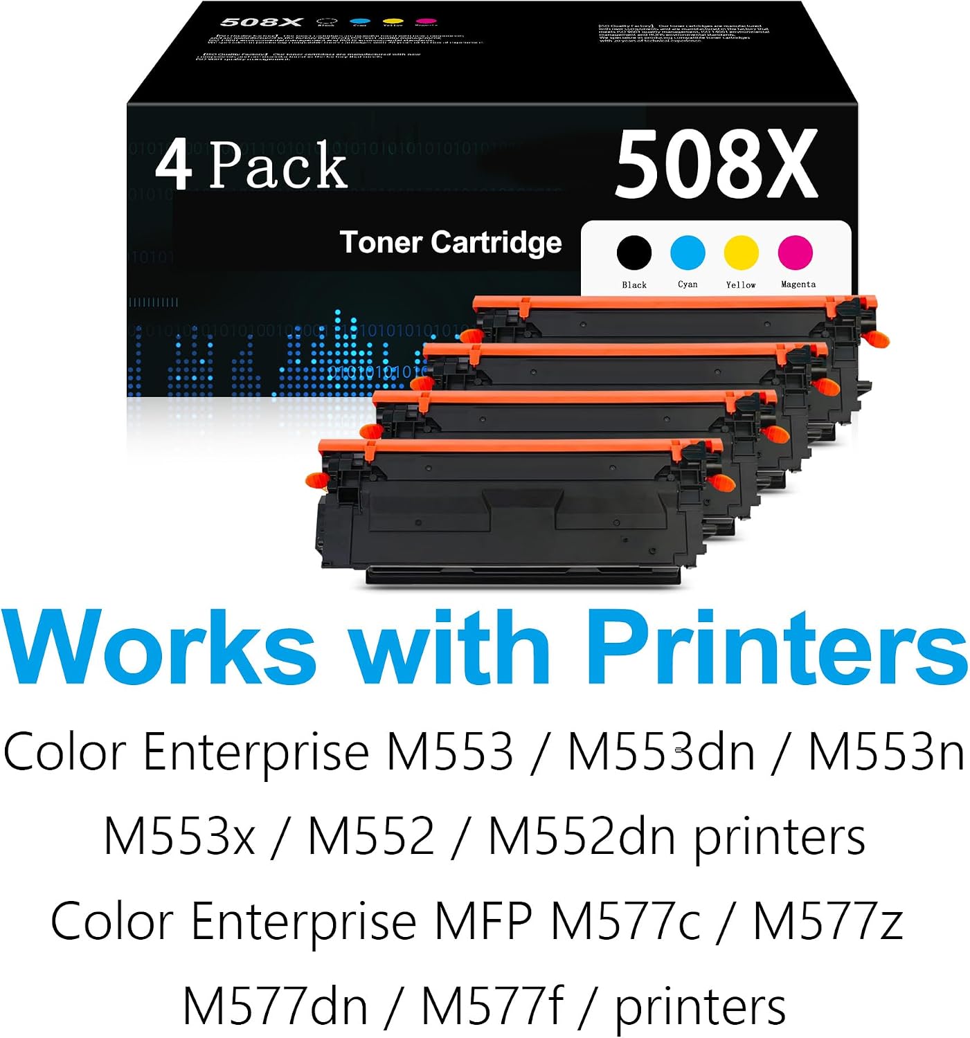 508X Toner Cartridges 4 Pack High-Yield Replacement for HP 508X CF360X CF361X CF362X CF363X 508A for Color Enterprise M553 M553dn M553n M553X M552 M577 Printer (Black Cyan Yellow Magenta)