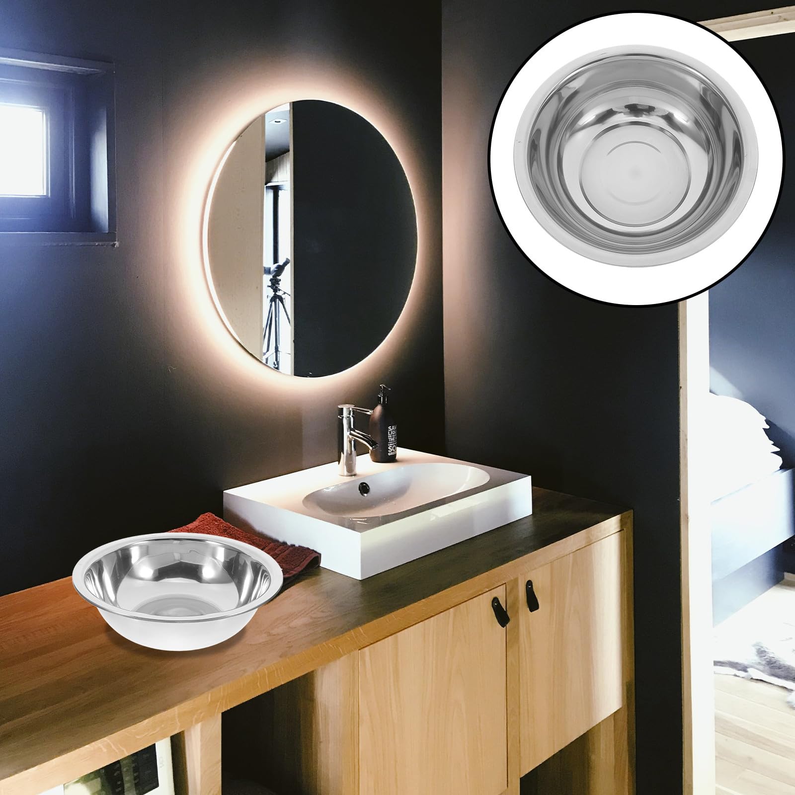 Lavabo Portátil de Acero Inoxidable para Lavar los Pies Cara, Diseño Multifuncional y Elegante 29 Cm de Diámetro, Adecuado para Viajes y Uso Diario