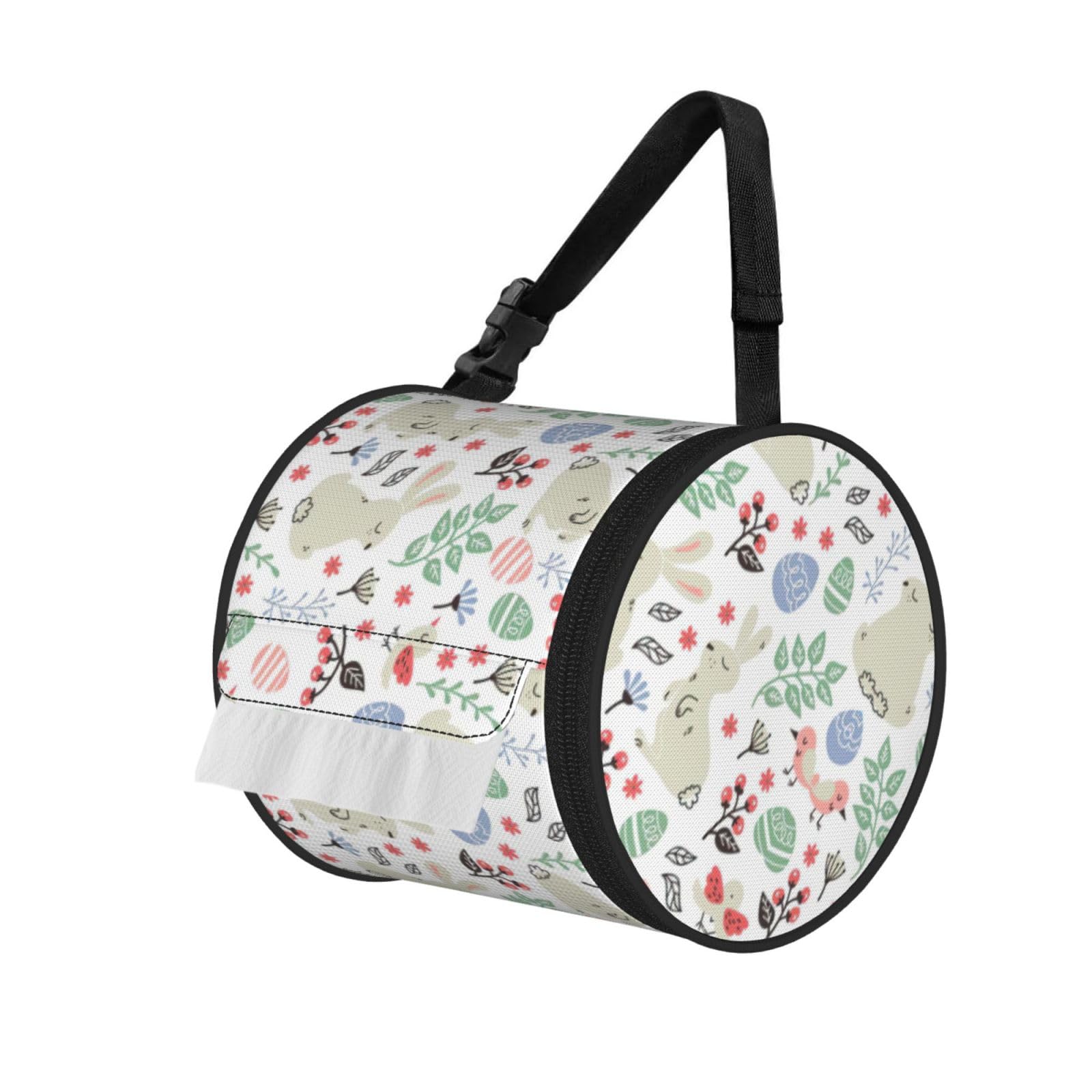 Flowers Bunnies Birds Print Fashion Tissues Organizer Box, Hanging Tissue Holder For Purse Coins For Car Office Daily Outing