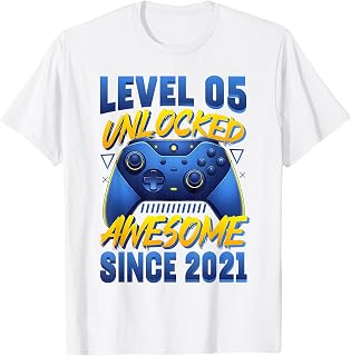 5th Birthday Gamer Level 5 Unlocked Born 2021 Video Games T-Shirt