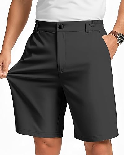 9 Inch 9in Inseam Men Casual Dress Golf Shorts Flat Front Chino Elastic Stretch 