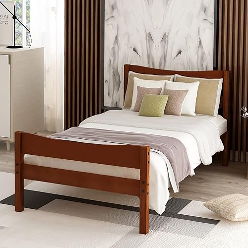 CITYLIGHT Base de cama de tamaño individual con cabecero y estribo, marco de cama individual de madera, cama individual para niños, marco de cama