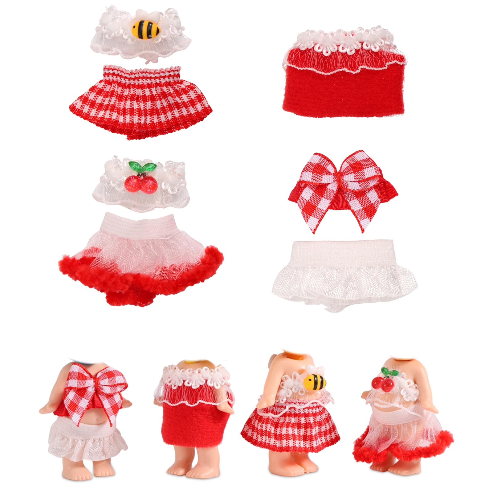 Goktvai 4 Sets Doll Clothes for 3in/7.5-8cm Collectible Dolls, Tops and Skirts Outfits for Sonny Angel Display and Decoration Adult Collectors Gifts (Red)