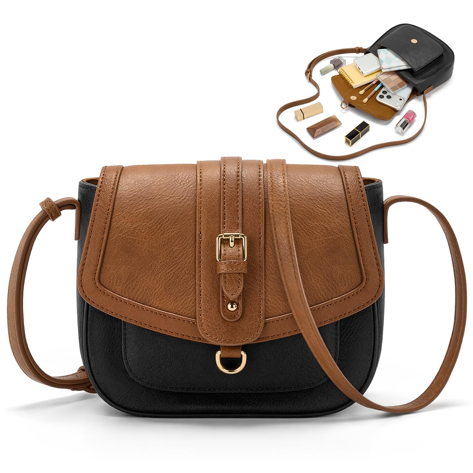 RAINSMORE Umhängetasche Damen Mittelgroß Crossbody Bag mit RFID Schutz | Elegante Satteltasche Schultertasche klein für Handy & Geldbörse Stylische Handtasche Leder PU für Büro Reise Alltag